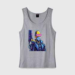 Майка женская хлопок Гомер Симпсон с пистолетом - киберпанк, цвет: меланж
