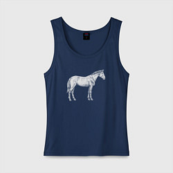 Майка женская хлопок Белая лошадь сбоку, цвет: тёмно-синий