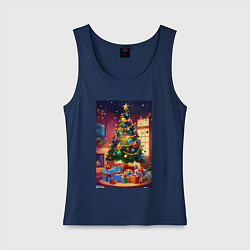 Майка женская хлопок Красочное рождество, цвет: тёмно-синий
