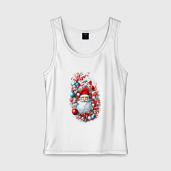 Майка женская хлопок Дедушка мороз в елочных игрушках, цвет: белый