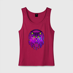 Майка женская хлопок Фиолетовый кот-индеец с ловцом снов, цвет: маджента