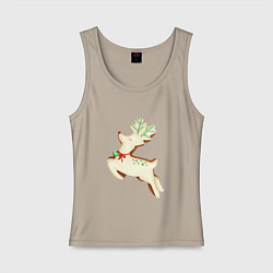 Майка женская хлопок Имбирный пряник олень, цвет: миндальный