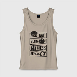 Майка женская хлопок Есть спать шахматы, цвет: миндальный