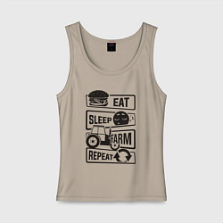 Майка женская хлопок Есть спать ферма, цвет: миндальный