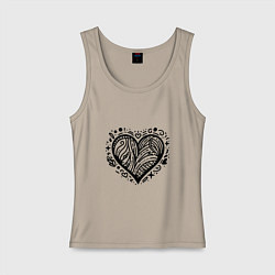 Майка женская хлопок Декоративная татуировка сердце, цвет: миндальный