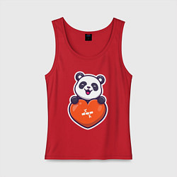 Майка женская хлопок Сердечная панда, цвет: красный