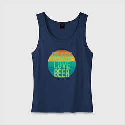 Майка женская хлопок Peace love beer, цвет: тёмно-синий