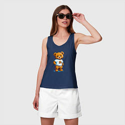 Майка женская хлопок Медвежонок в футболке, цвет: тёмно-синий — фото 2