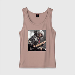 Женская майка Девчонка рок гитарист с чёрным котом