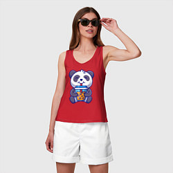 Майка женская хлопок Drinking panda, цвет: красный — фото 2