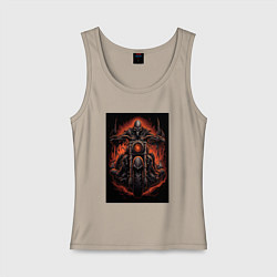 Майка женская хлопок Скелет из ада едет на старом мотоцикле, цвет: миндальный