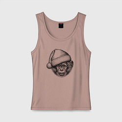 Майка женская хлопок Новогодний шимпанзенок, цвет: пыльно-розовый