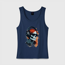 Майка женская хлопок Grunge redhead girl skull, цвет: тёмно-синий