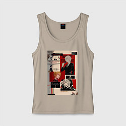 Майка женская хлопок Патриотизм Мориарти Луис Джеймс коллаж, цвет: миндальный