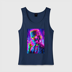 Майка женская хлопок Cyber skeleton of Bart Simpson - neon glow, цвет: тёмно-синий