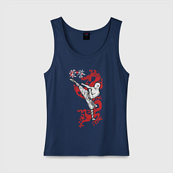Майка женская хлопок Кунг фу - шаолиньский монах, цвет: тёмно-синий