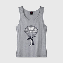 Майка женская хлопок Пингвин парашютист, цвет: меланж