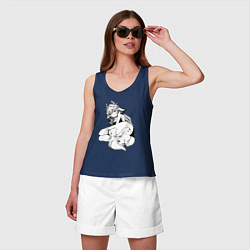 Майка женская хлопок Яэ Мико и лиса - Genshin impact вайфу, цвет: тёмно-синий — фото 2