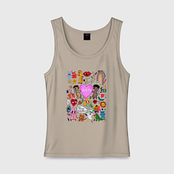 Майка женская хлопок Y2K hope heart - cartoon pop art childrens drawing, цвет: миндальный