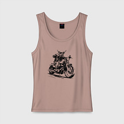 Майка женская хлопок Бык байкер на мотоцикле чоппере или корова, цвет: пыльно-розовый