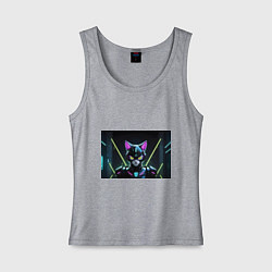 Майка женская хлопок Неоновый киберкот, цвет: меланж