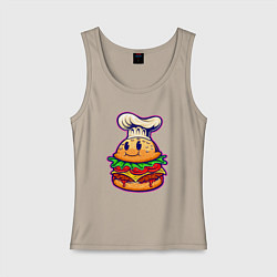 Майка женская хлопок Бургер повар, цвет: миндальный