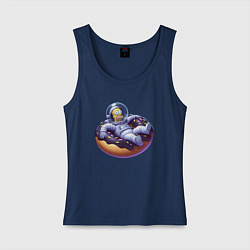 Майка женская хлопок Гомер Симпсон в космосе на пончике - нейросеть, цвет: тёмно-синий