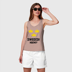 Майка женская хлопок Swedish Hockey, цвет: пыльно-розовый — фото 2