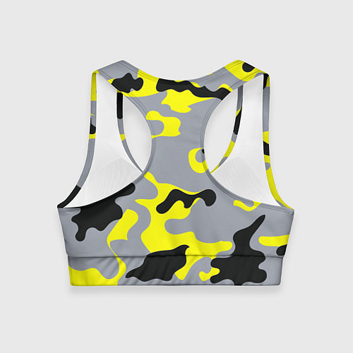 Женский спортивный топ Yellow & Grey Camouflage / 3D-принт – фото 2