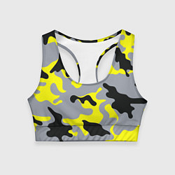 Топик спортивный женский Yellow & Grey Camouflage, цвет: 3D-принт