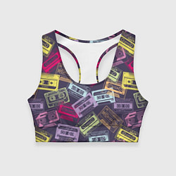 Топик спортивный женский Разноцветные ретро кассеты, цвет: 3D-принт