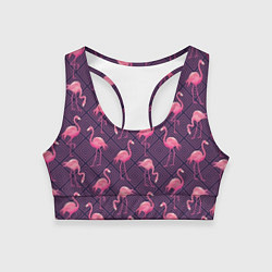 Топик спортивный женский Фиолетовые фламинго, цвет: 3D-принт