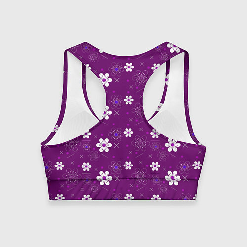 Женский спортивный топ Узор цветы на фиолетовом фоне / 3D-принт – фото 2