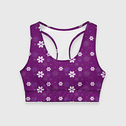 Топик спортивный женский Узор цветы на фиолетовом фоне, цвет: 3D-принт