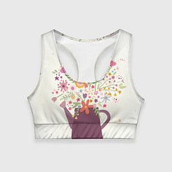 Топик спортивный женский Цветы в чайнике, цвет: 3D-принт