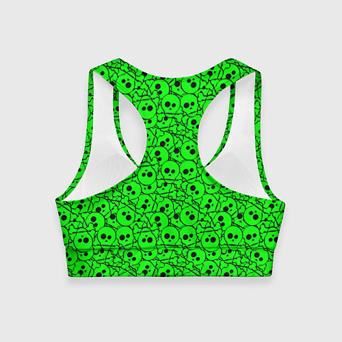 Женский спортивный топ Черепа на кислотно-зеленом фоне / 3D-принт – фото 2