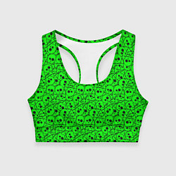 Топик спортивный женский Черепа на кислотно-зеленом фоне, цвет: 3D-принт