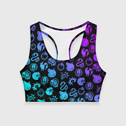 Топик спортивный женский 7 СМЕРТНЫХ ГРЕХОВ НЕОН ЭМБЛЕМЫ, цвет: 3D-принт