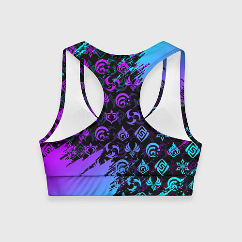 Женский спортивный топ GENSHIN NEON PATTERN SYMBOL НЕОН ЭМБЛЕМЫ / 3D-принт – фото 2