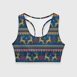 Топик спортивный женский Новогодний свитер c оленями 3, цвет: 3D-принт