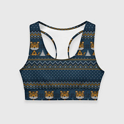 Топик спортивный женский Вязаный стиль текстура Тигры, цвет: 3D-принт
