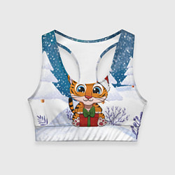 Топик спортивный женский Маленький тигренок с подарками 2022, цвет: 3D-принт