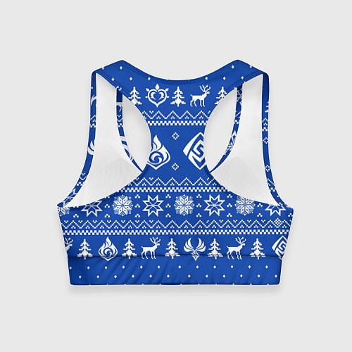 Женский спортивный топ НОВОГОДНИЙ СВИТЕР GENSHIN IMPACT СИНИЙ / 3D-принт – фото 2