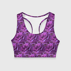 Топик спортивный женский Фиолетовые цветы паттерн, цвет: 3D-принт