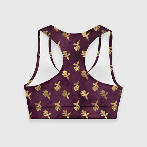 Женский спортивный топ Золотые листья на бордовом фоне / 3D-принт – фото 2