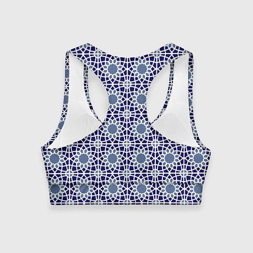 Женский спортивный топ ГЕОМЕТРИЧЕСКИЙ ПАТТЕРН СИНИЙ / 3D-принт – фото 2
