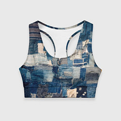 Топик спортивный женский Patchwork Jeans Осень Зима 2023, цвет: 3D-принт