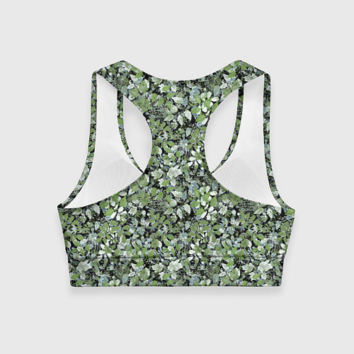 Женский спортивный топ Летний лесной камуфляж в зеленых тонах / 3D-принт – фото 2