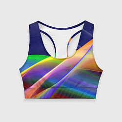 Топик спортивный женский Абстрактная неоновая композиция Волны Abstract neo, цвет: 3D-принт