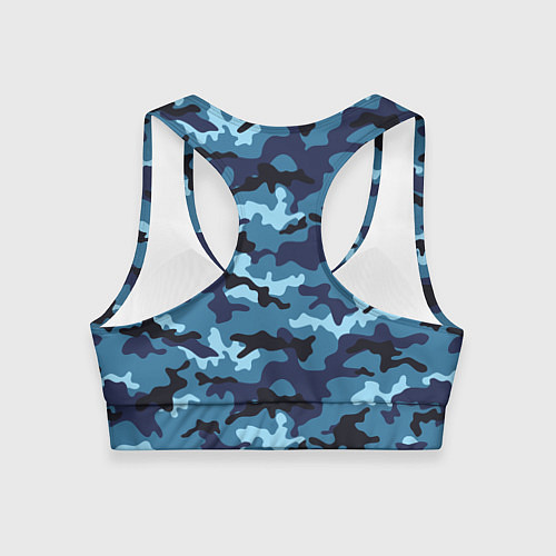 Женский спортивный топ Камуфляж Тёмно-Синий Camouflage Dark-Blue / 3D-принт – фото 2